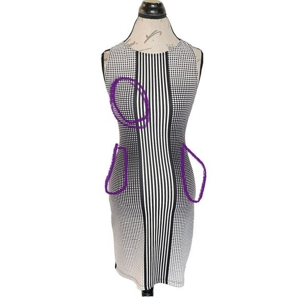 Max Studio Dress Size XS Womens Sheath Bodycon Polka Dots Striped Y2K Baddie - Picture 8 of 12